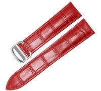 KDEGK Watch Band For Cartier TANk SOLO RONDE DE Genuine Leather Watch Chain Folding Buckle Watch Strap Accessories Watch Bracelet Belt(Red silver,14mm)