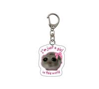 KDENRQGJ 2PCS Funny Meme Im Just A Girl Sad Hamster Key Chain Keychains Ring for Accessories Bag Funny Pendant Keyring Jewelry Fans Gifts