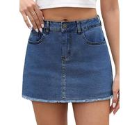 KDF Denim Skort for Women High Waisted Denim Mini Skirt Stretch Women Jean Skirt Shorts with Trendy Frayed Raw Hem, #A_ Dark Blue, 4
