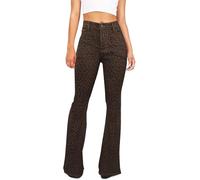 KDF Flare Jeans for Women Women's Bootcut Bell Bottom Jeans High Waisted Stretch Slimming Bell Bottoms Jeans, Leopard Spots, 14