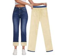 KDF Women's Fleece Lined Jeans Women High Waisted Straight Leg Jeans Winter Fleece Lined Jean Pants