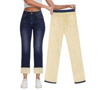 KDF Women's Fleece Lined Jeans Women High Waisted Straight Leg Jeans Winter Fleece Lined Jean Pants