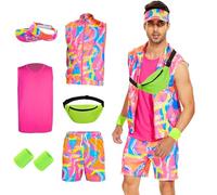 KDFJIEelf 80s Workout Costume for Men, Halloween Cosplay Couples Suit Outfits, 80s 90s Men Workout Costume Outfit Set (Large)