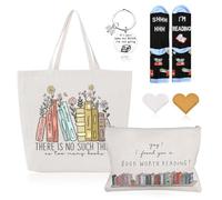 KDFSSIPE Gift Set - Piece Set Cotton Tote Bag, Storage Bag, Reading Socks, Keychain, Birthday Gift for School, Office, Festival, White