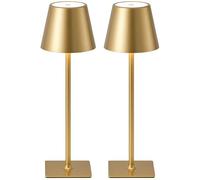 KDG 2 Pack Cordless Table Lamp, Portable LED Desk Lamps, 5000mAh Battery Operated, 3 Color Stepless Dimming Up, for Restaurant, Bedroom, Outdoor Camping, Coffee Shop, Night Light, Rechargeable (Gold)