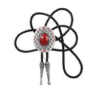 KDG Nature Agate Triangle Shape Western Cowboy Celtic Black Stone Bolo Tie Necktie For Men, A-red, Large