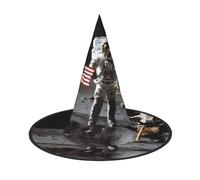 KDKJEDPEAF Astronaut On The Moon Print Halloween Pointy Hat For Women, Magic Hat, Foldable Witch Hatwizard Party Hat For Cosplay Costume & Daily Accessorie