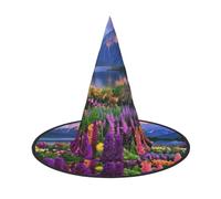 KDKJEDPEAF Beautiful Flowers Mountain Print Halloween Pointy Hat For Women, Magic Hat, Foldable Witch Hatwizard Party Hat For Cosplay Costume & Daily Accessorie