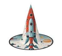 KDKJEDPEAF Cartoon Rockets Print Halloween Pointy Hat For Women, Magic Hat, Foldable Witch Hatwizard Party Hat For Cosplay Costume & Daily Accessorie
