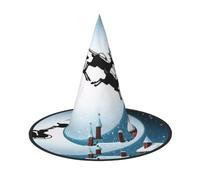KDKJEDPEAF Christmas Deer Santa Claus Print Halloween Pointy Hat For Women, Magic Hat, Foldable Witch Hatwizard Party Hat For Cosplay Costume & Daily Accessorie