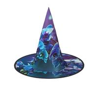 KDKJEDPEAF Colorful Orchids Flower Print Halloween Pointy Hat For Women, Magic Hat, Foldable Witch Hatwizard Party Hat For Cosplay Costume & Daily Accessorie