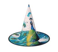 KDKJEDPEAF Cute Peacock Print Halloween Pointy Hat For Women, Magic Hat, Foldable Witch Hatwizard Party Hat For Cosplay Costume & Daily Accessorie