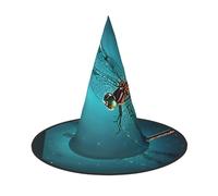 KDKJEDPEAF Galaxy Animal Dragonfly Print Halloween Pointy Hat For Women, Magic Hat, Foldable Witch Hatwizard Party Hat For Cosplay Costume & Daily Accessorie