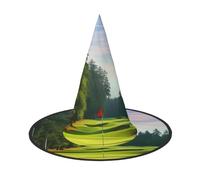 KDKJEDPEAF Golf Course Lawn Print Halloween Pointy Hat For Women, Magic Hat, Foldable Witch Hatwizard Party Hat For Cosplay Costume & Daily Accessorie