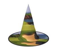 KDKJEDPEAF Golf Course Print Halloween Pointy Hat For Women, Magic Hat, Foldable Witch Hatwizard Party Hat For Cosplay Costume & Daily Accessorie