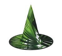 KDKJEDPEAF Green Leaves Of Palm Tree Print Halloween Pointy Hat For Women, Magic Hat, Foldable Witch Hatwizard Party Hat For Cosplay Costume & Daily Accessorie