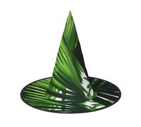 KDKJEDPEAF Green Leaves Of Palm Tree Tropical Plant Print Halloween Pointy Hat For Women, Magic Hat, Foldable Witch Hatwizard Party Hat For Cosplay Costume & Daily Accessorie