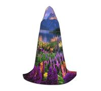 KDKJEDPEAF Long Hooded Cape For Teen Beautiful Flowers Mountain Floor Length Hooded Cape Halloween Cosplay Costume