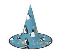 KDKJEDPEAF Penguin Balloon Snowflake Print Halloween Pointy Hat For Women, Magic Hat, Foldable Witch Hatwizard Party Hat For Cosplay Costume & Daily Accessorie