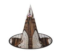 KDKJEDPEAF Photo Of Brooklyn Bridge Print Halloween Pointy Hat For Women, Magic Hat, Foldable Witch Hatwizard Party Hat For Cosplay Costume & Daily Accessorie