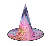 KDKJEDPEAF Pink Flower And Dragonfly Print Halloween Pointy Hat For Women, Magic Hat, Foldable Witch Hatwizard Party Hat For Cosplay Costume & Daily Accessorie