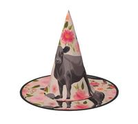 KDKJEDPEAF Pink Flower Show Steer Cows Cattle Print Halloween Pointy Hat For Women, Magic Hat, Foldable Witch Hatwizard Party Hat For Cosplay Costume & Daily Accessorie