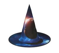 KDKJEDPEAF Planets In Space Background Print Halloween Pointy Hat For Women, Magic Hat, Foldable Witch Hatwizard Party Hat For Cosplay Costume & Daily Accessorie