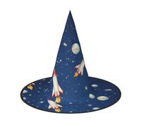 KDKJEDPEAF Rocket In Space Print Halloween Pointy Hat For Women, Magic Hat, Foldable Witch Hatwizard Party Hat For Cosplay Costume & Daily Accessorie