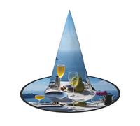 KDKJEDPEAF Scenery Of A Table Above Sea Print Halloween Pointy Hat For Women, Magic Hat, Foldable Witch Hatwizard Party Hat For Cosplay Costume & Daily Accessorie