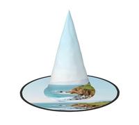 KDKJEDPEAF Seaside Golf Course Print Halloween Pointy Hat For Women, Magic Hat, Foldable Witch Hatwizard Party Hat For Cosplay Costume & Daily Accessorie