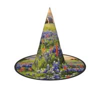 KDKJEDPEAF Texas Bluebonnets Scenery Print Halloween Pointy Hat For Women, Magic Hat, Foldable Witch Hatwizard Party Hat For Cosplay Costume & Daily Accessorie
