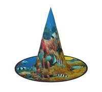 KDKJEDPEAF Tropical Fish Print Halloween Pointy Hat For Women, Magic Hat, Foldable Witch Hatwizard Party Hat For Cosplay Costume & Daily Accessorie