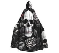 KDKJEDPEAF Unisex Adult Halloween Hooded Cloak - Witch/Wizard Oversize Hood Robe, Black Floral Skull Print Cosplay Costume