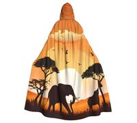 KDKJEDPEAF Unisex Adult Halloween Hooded Cloak - Witch/Wizard Oversize Hood Robe, Elephant And Giraffe In The Print Cosplay Costume