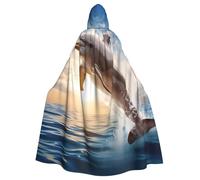KDKJEDPEAF Unisex Adult Halloween Hooded Cloak - Witch/Wizard Oversize Hood Robe, Funny Animal Dolphin Print Cosplay Costume
