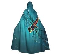 KDKJEDPEAF Unisex Adult Halloween Hooded Cloak - Witch/Wizard Oversize Hood Robe, Galaxy Animal Dragonfly Print Cosplay Costume