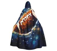 KDKJEDPEAF Unisex Adult Halloween Hooded Cloak - Witch/Wizard Oversize Hood Robe, Galaxy Space Football Print Cosplay Costume