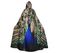 KDKJEDPEAF Unisex Adult Halloween Hooded Cloak - Witch/Wizard Oversize Hood Robe, The Peacock Print Cosplay Costume