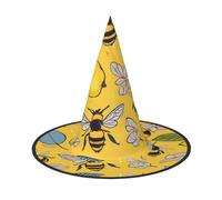 KDKJEDPEAF Yellow Lemon And Bee Print Halloween Pointy Hat For Women, Magic Hat, Foldable Witch Hatwizard Party Hat For Cosplay Costume & Daily Accessorie