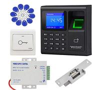 KDL Complete RFID Access Control System Fingerprint Access Controller Keypad, DC12V / 3A Power Supply Transformer, NO Type Electric Strike Lock with Door Switch Button, 125KHz ID Cards Keychains