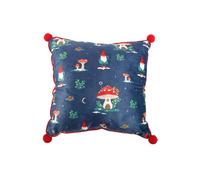 KDMD 35cm Square Gnome Print Cushion with Pom Poms in Blue KDMD Blue