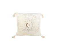 35cm Square Off White Astrology Wheel Cushion - Soft Velvet Pillow with Zodiac Signs, Elegant Neutral Décor, Gift for Astrology Lovers, Home and Office Accent, Hypoallergenic Filling Included