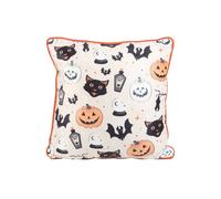 KDMD 35cm Square Spooky Cat & Pumpkin Print Cushion in Cream KDMD Cream