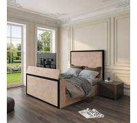 KDMD Adisham Upholstered Electric Media Mink TV Bed Frame in Beige | Size: Super King KDMD Beige Super King