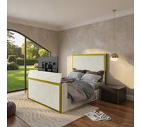 KDMD Adsborough Upholstered Electric Media Gold & Cream White TV Bed Frame | Size: Single KDMD Gold Single