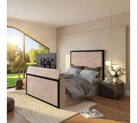 KDMD Adsborough Upholstered Electric Media Mink TV Bed Frame in Beige | Size: Single KDMD Beige Single