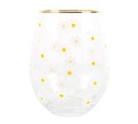 KDMD All Over Daisy Print Stemless Wine Glass in White KDMD White
