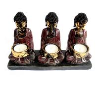 KDMD Antique Buddha - Three Devotees Candle Holder in Red KDMD Red