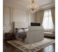 KDMD Ardingly Upholstered Soft Velvet Line Pebble Tv Bespoke Bed Frame in Light Sand | Size: Single KDMD Light Sand Single