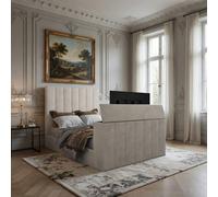 KDMD Ardley Upholstered Soft Velvet Line Pebble Tv Bespoke Bed Frame in Light Sand | Size: King KDMD Light Sand King